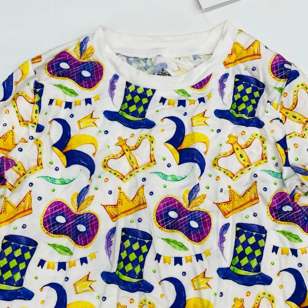 NWT Belle Cher 6-12M Mardi Gras Bamboo PJs